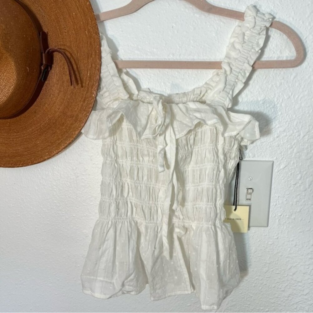Ruched white XS smocked tank top New Never Worn